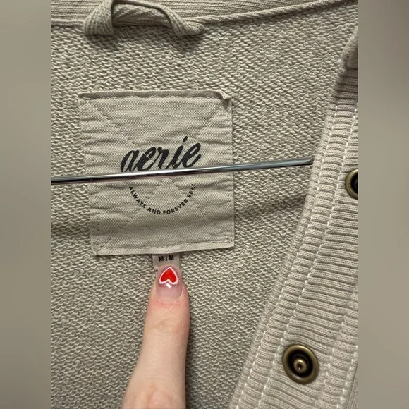 Aerie Cream Choreware Button-Down Sweatshirt - Picture 3 of 4